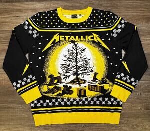 Metallica 72 Seasons Greetings Ugly Christmas Sweater Men’s XL Black Yellow Knit